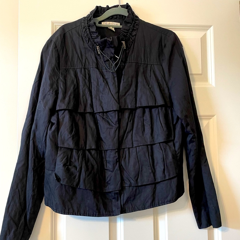 Womens light jacket with front ruffle detail